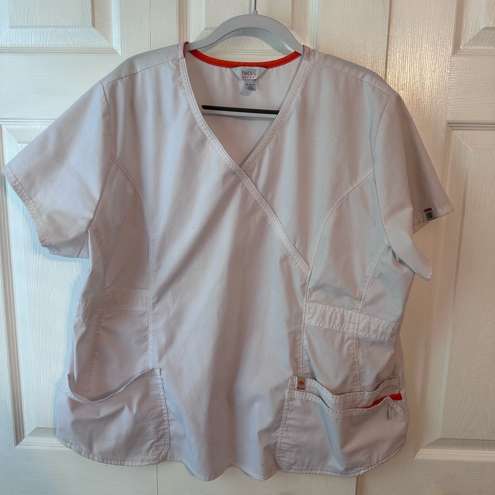 Code Happy women’s 3x white scrub top. GUC Many pockets!